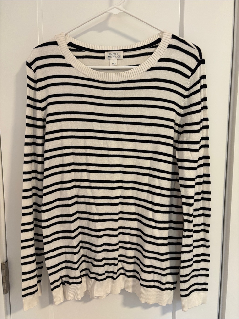 Market & Spruce Cream and Black Striped Long-Sleeve Top